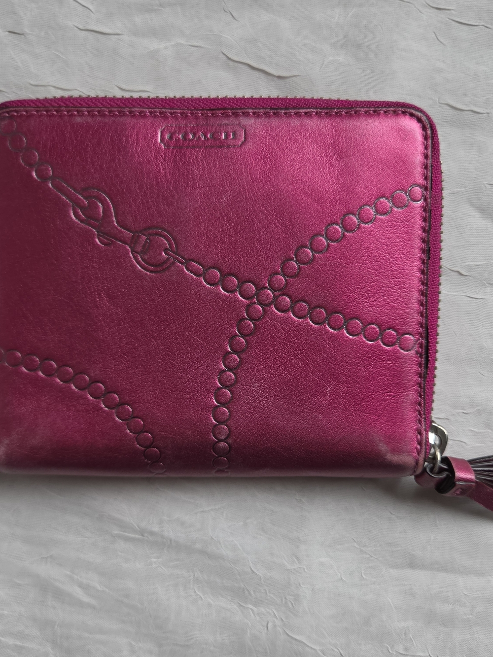 Coach Pink Metallic Zip Around Compact Wallet